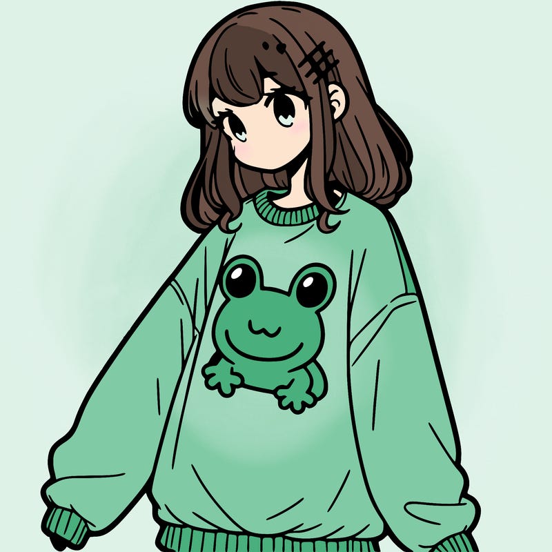 girl wearing frogging sweatshirt