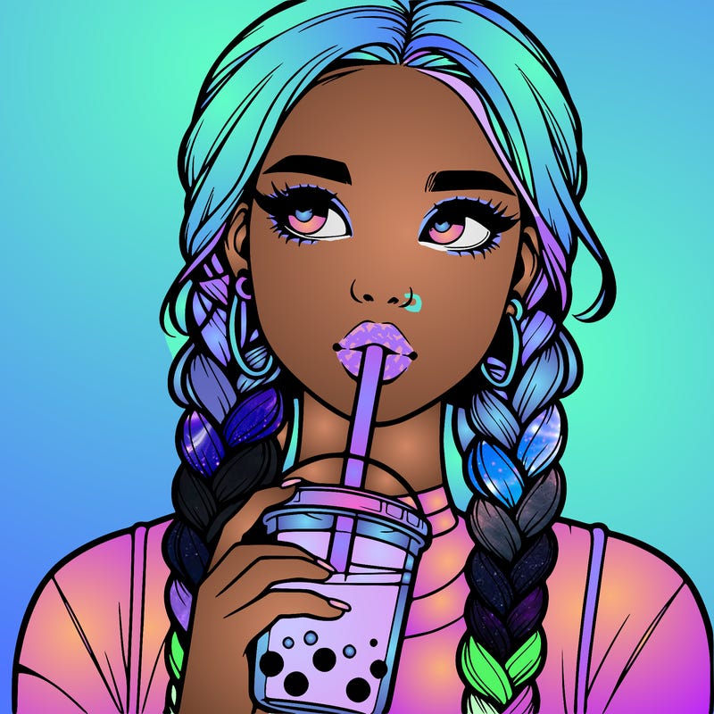 realistic girl with braided hair drinking boba