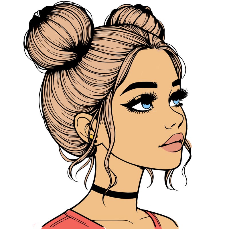 realistic girl with buns on the top of her head