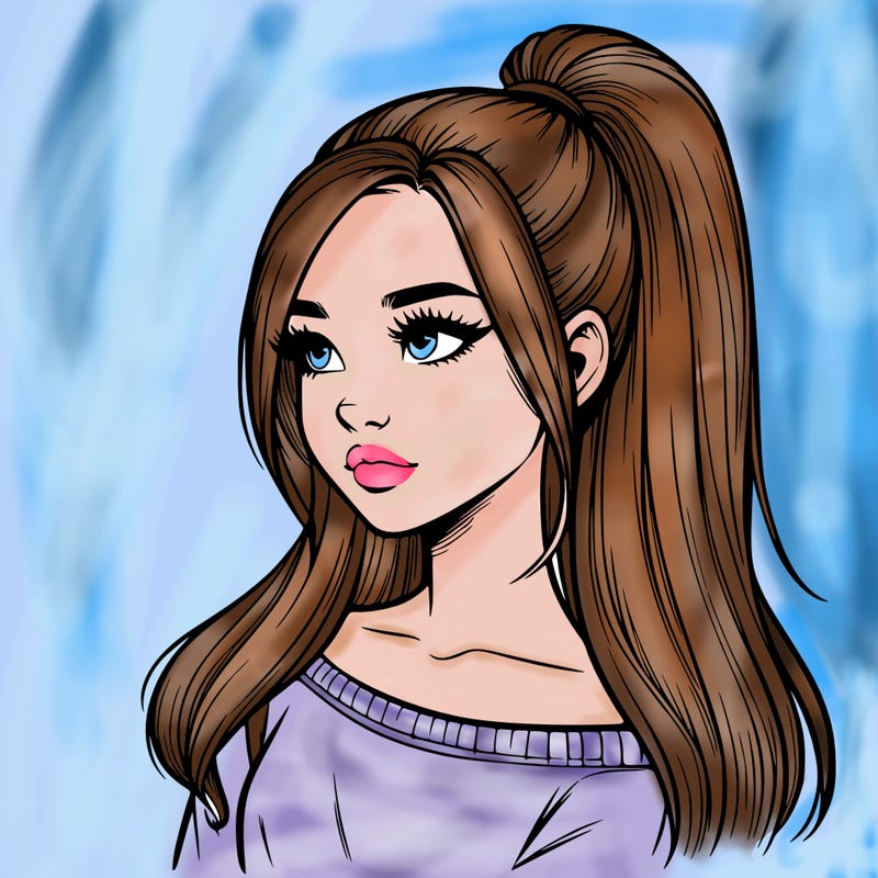 realistic girl with a high ponytail