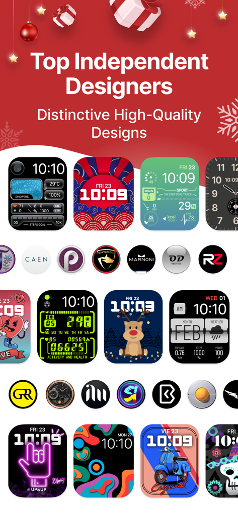 A collection of unique and artistic smartwatch faces from top independent designers on the Facer app.