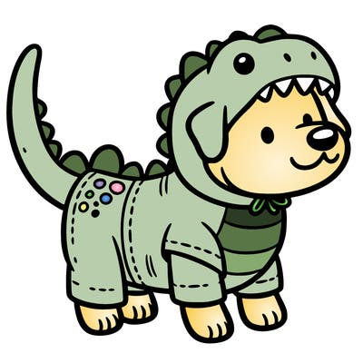 dog wearing a dino costume