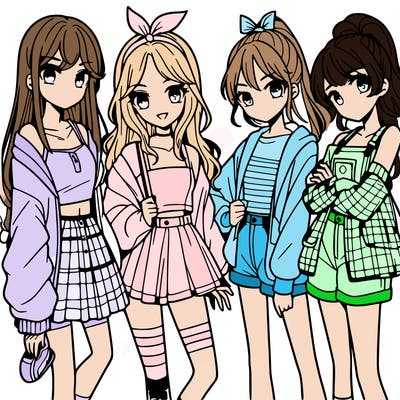 teen manga girls group of 4
