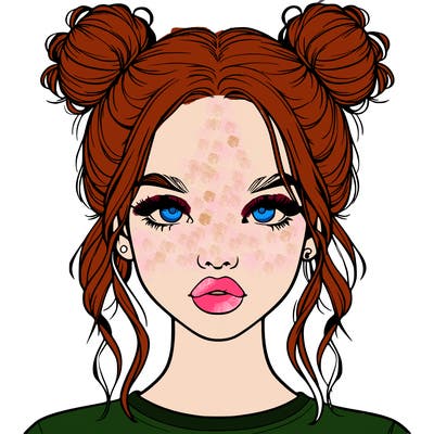 realistic girl with two buns in hair and lips