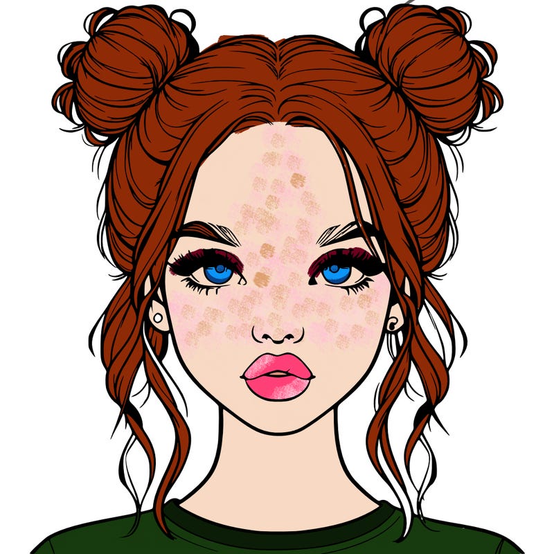 realistic girl with two buns in hair and lips