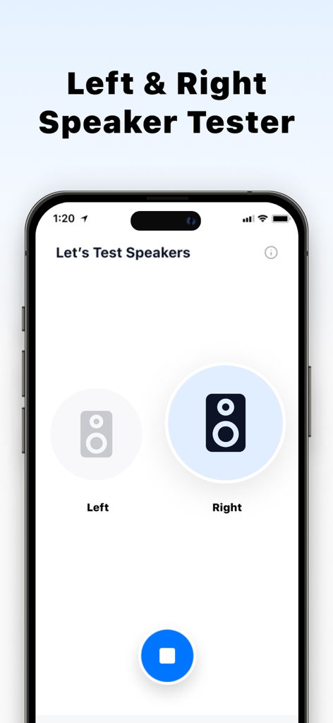 Screenshot of the Water Eject app showing the left and right speaker tester screen on an iPhone