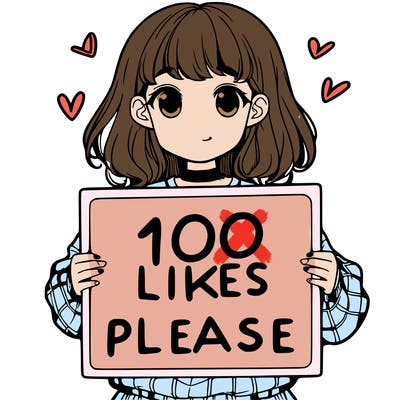 a girl holding a sign saying 100 likes please