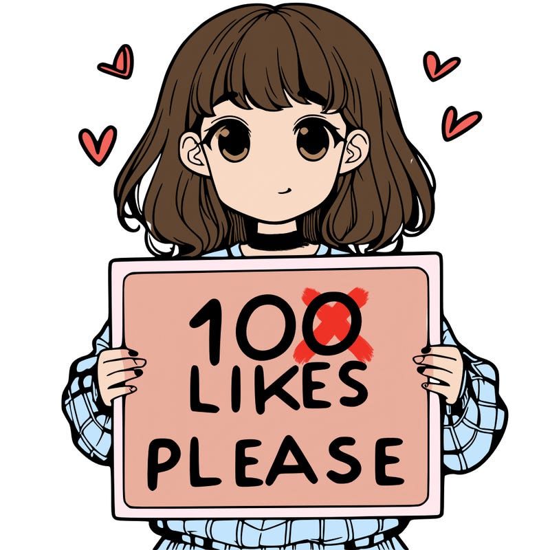 a girl holding a sign saying 100 likes please