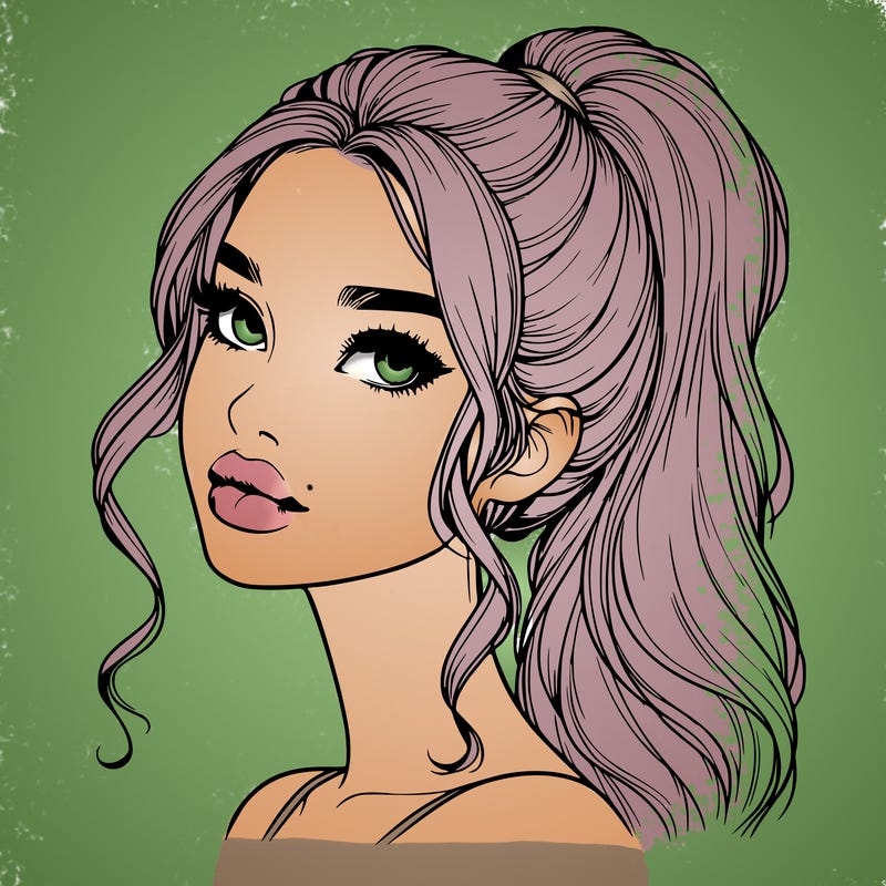 realistic girl with a ponytail on her hair and lips