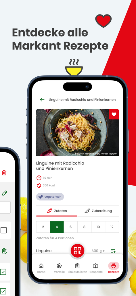 Markant GO - Markant GO app recipe page for Linguine with Radicchio and Pine Nuts