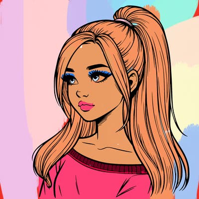 realistic girl with a high ponytail