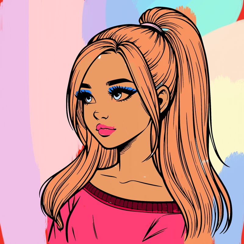 realistic girl with a high ponytail