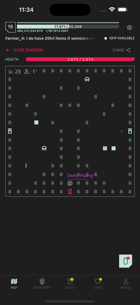 CyberCode Online: Text RPG - CyberCode Online text RPG rogue like dungeon map with ASCII style graphics