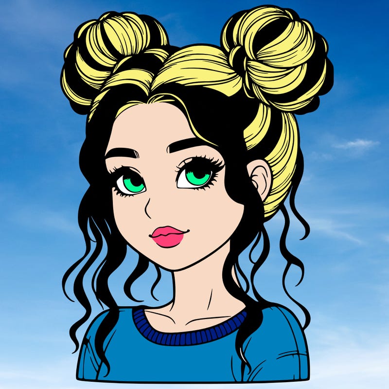 realistic girl with two buns in her hair