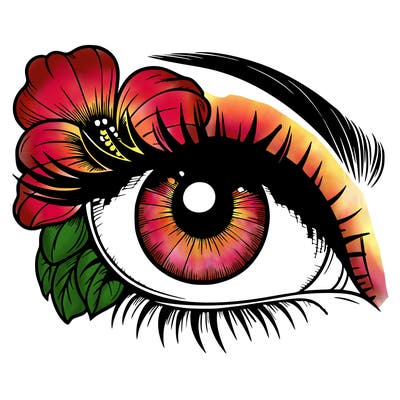 realistic eye with flower