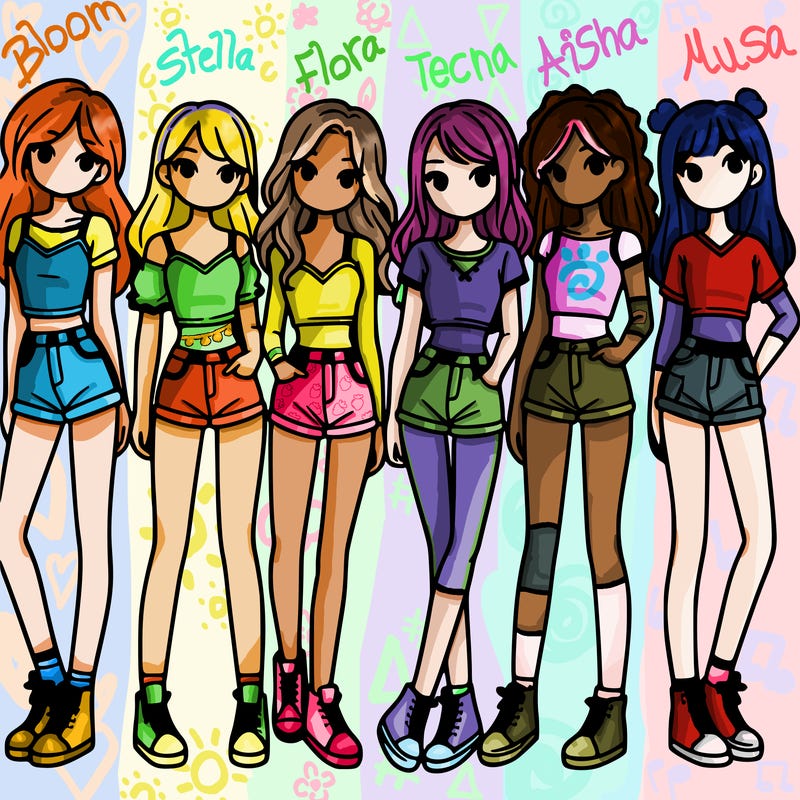 a group of girls wearing crop tops and shorts