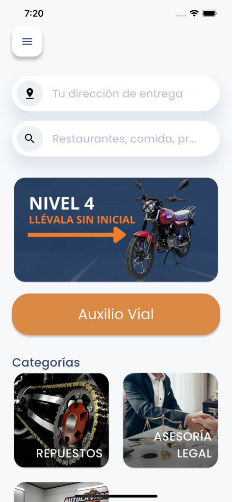 Moto Club - Moto Club mobile app home screen showing roadside assistance and service categories.