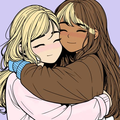 realistic two girls hugging