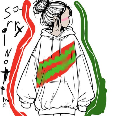 realistic girl with a oversized sweatshirt on and a bun
