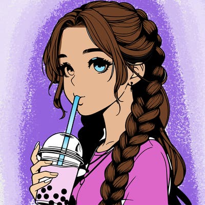 realistic girl with braided hair drinking boba