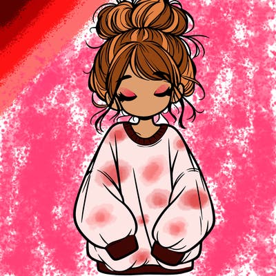 girl with baggy sweatshirt and messy bun