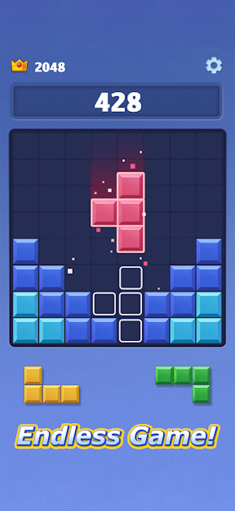 블록 블라스트 2025 게임플레이, 끝없는 모드에서 그리드 위에 있는 다채로운 블록들을 보여줌