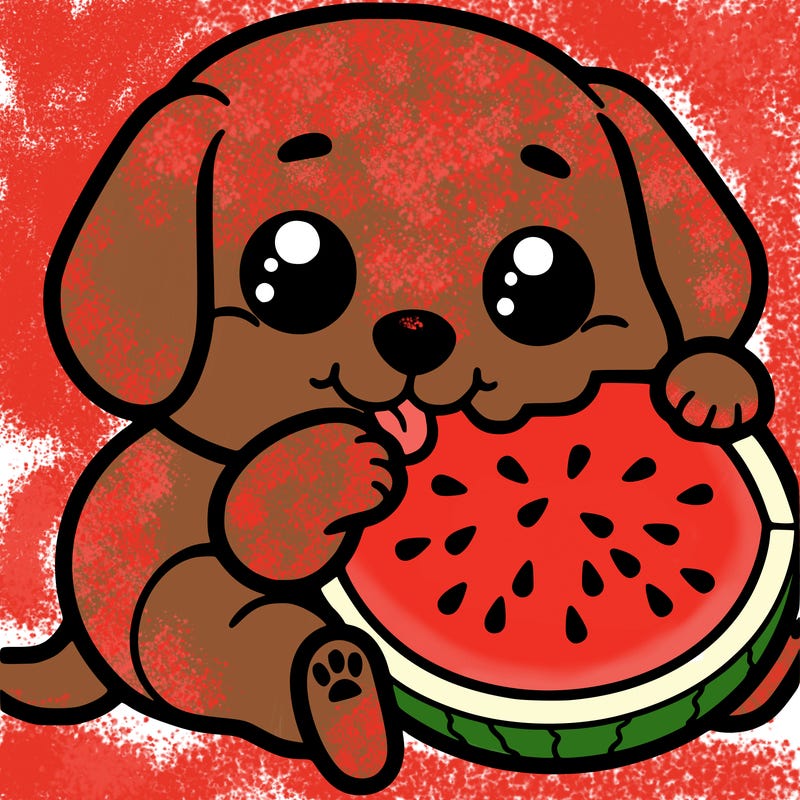 puppy eating watermelon