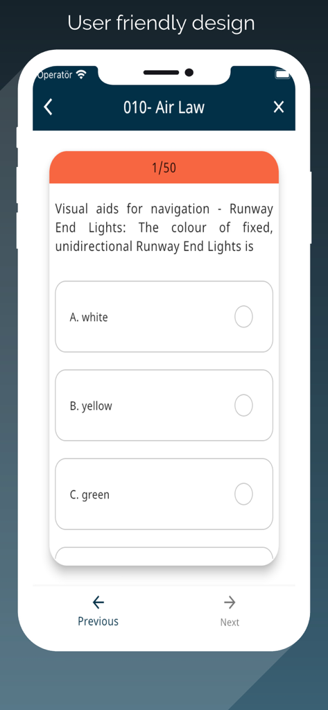 Screenshot of the ATPL (A) app showing a multiple choice question in the Air Law lesson module
