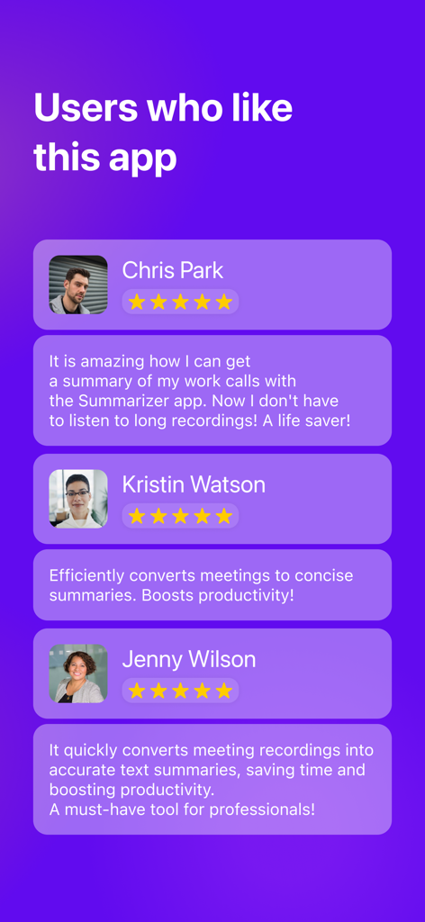 Sum AI: Speech to Text Notes - Five star user reviews and testimonials for the Sum AI speech to text and summarizer app