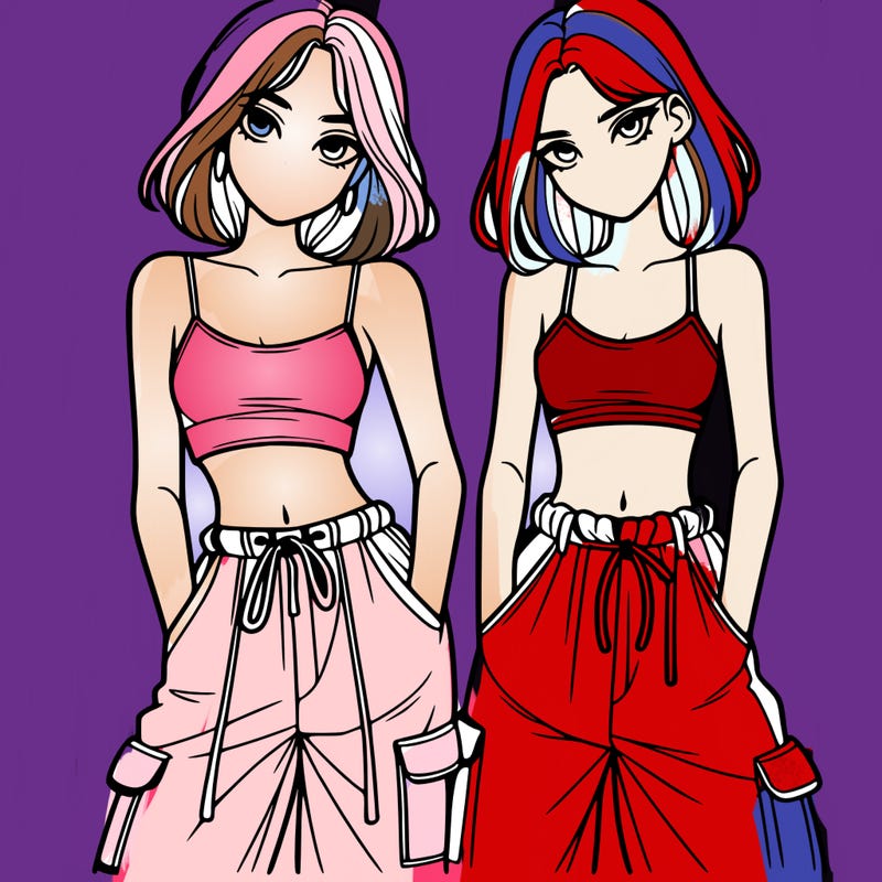 two girls with crop top with baggy pants