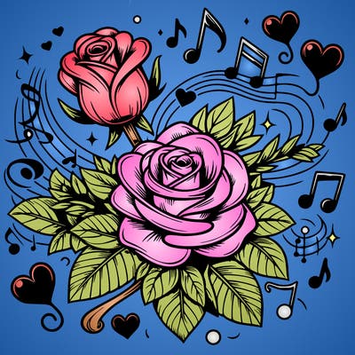 realistic roses with music and hearts