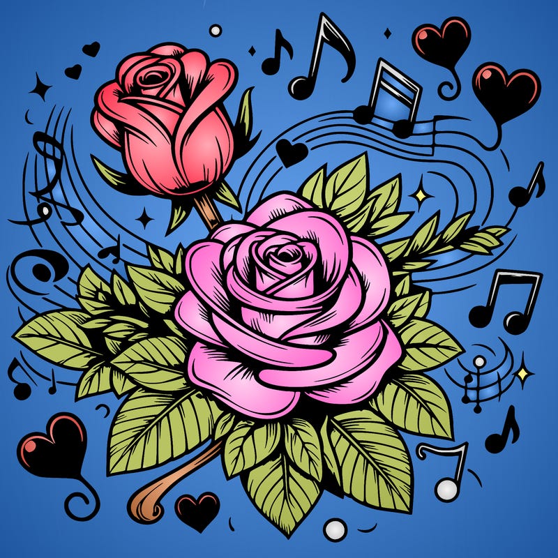 realistic roses with music and hearts
