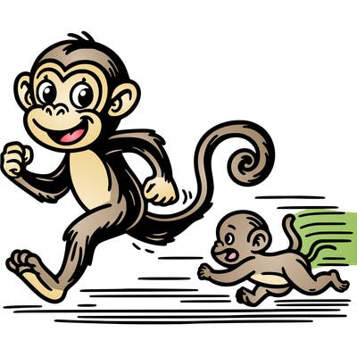 monkey running from baby