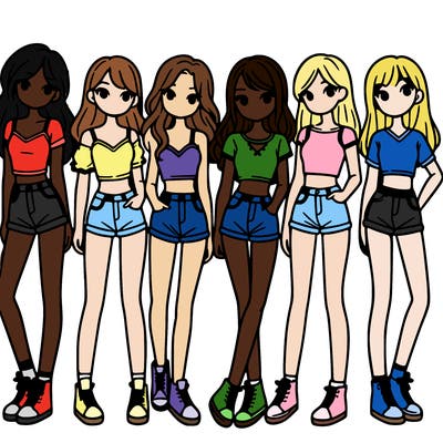 a group of girls wearing crop tops and shorts