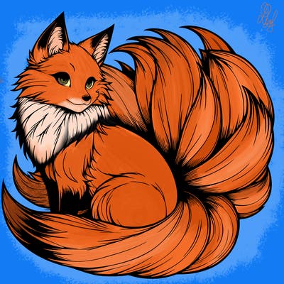 realistic detailed 9 tailed anime fox