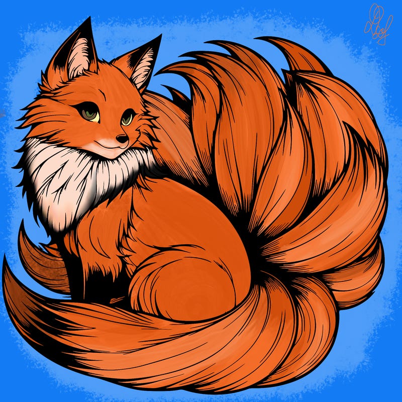 realistic detailed 9 tailed anime fox
