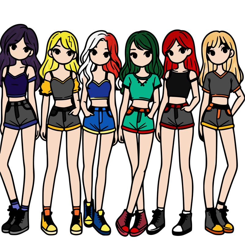 a group of girls wearing crop tops and shorts