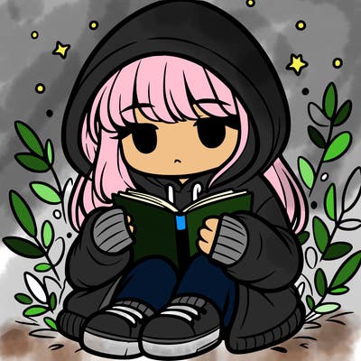girl in oversized hoodie reading a book