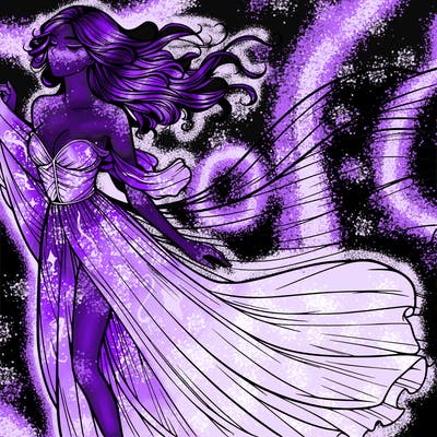 realistic woman in dress flowing the the wind