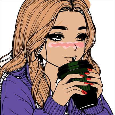 realistic girl drinking coffee