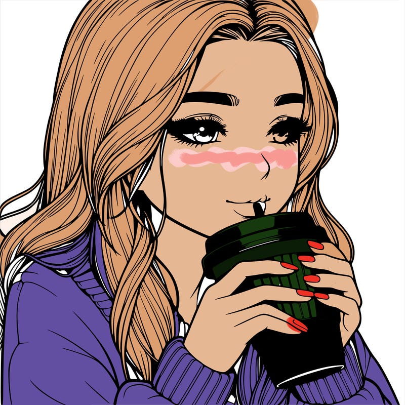 realistic girl drinking coffee