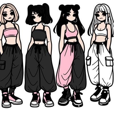 girls with crop top with baggy pants