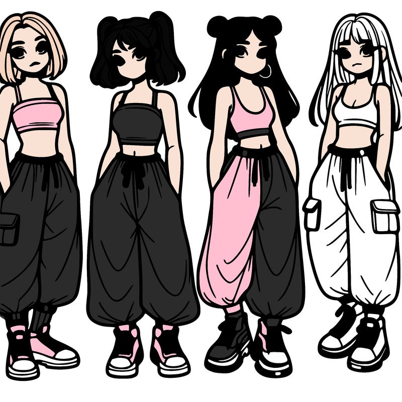 girls with crop top with baggy pants