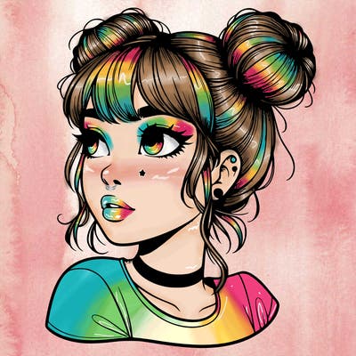 realistic girl with spacebuns