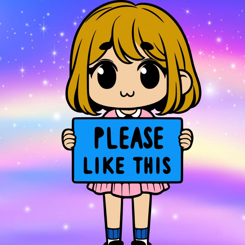 a girl holding a sign that says please like this one