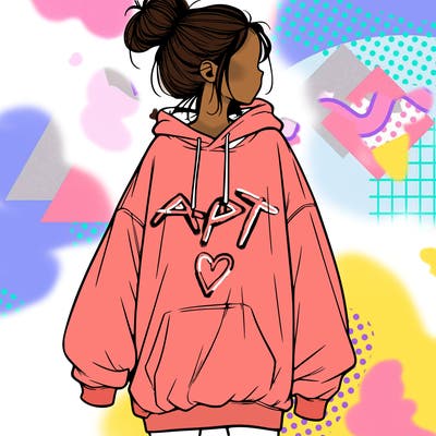 realistic girl with a oversized sweatshirt on and a bun
