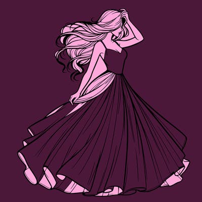 realistic woman with dress flowing in the wind