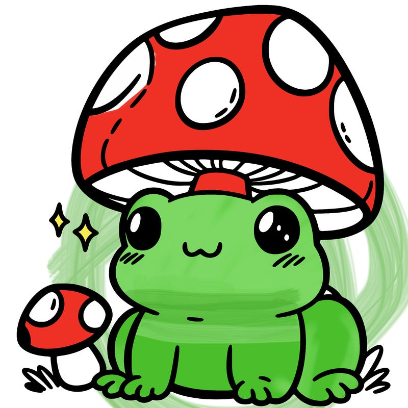 a cute frog with a mushroom hat