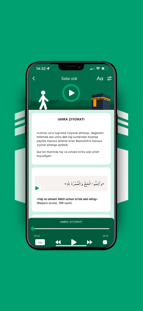 Ҳаж ва умра - Hajj and Umrah app screen showing Umrah pilgrimage instructions in Uzbek