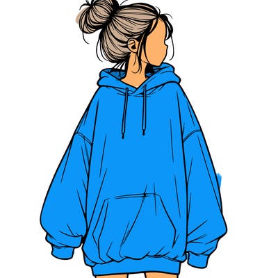 realistic girl with a oversized sweatshirt on and a bun